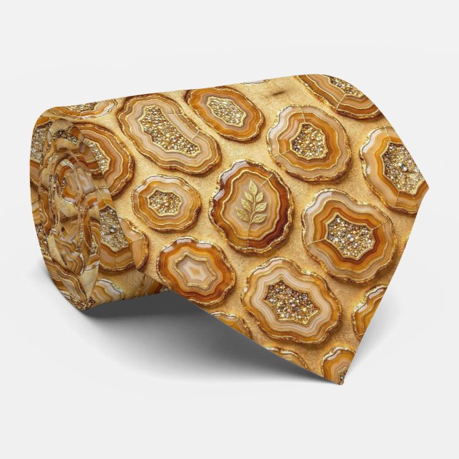 Bling & Sparkle | Camel + Gold Geode Neck Tie (Rolled)