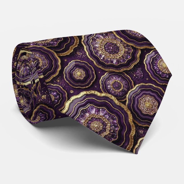 Bling & Sparkle | Deep Plum + Gold Geode Neck Tie (Rolled)