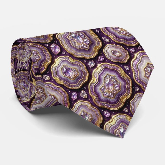 Bling & Sparkle | Deep Plum + Gold Geode Neck Tie (Rolled)