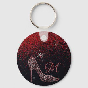Bling Sparkle Diamond Glitter High Heels Rose Gold Keychain
