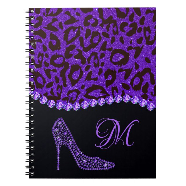 Bling Sparkle Diamond Glitter Leopard Purple Notebook (Front)