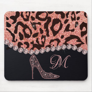 Bling Sparkle Diamond Glitter Leopard Rose Gold Mouse Pad