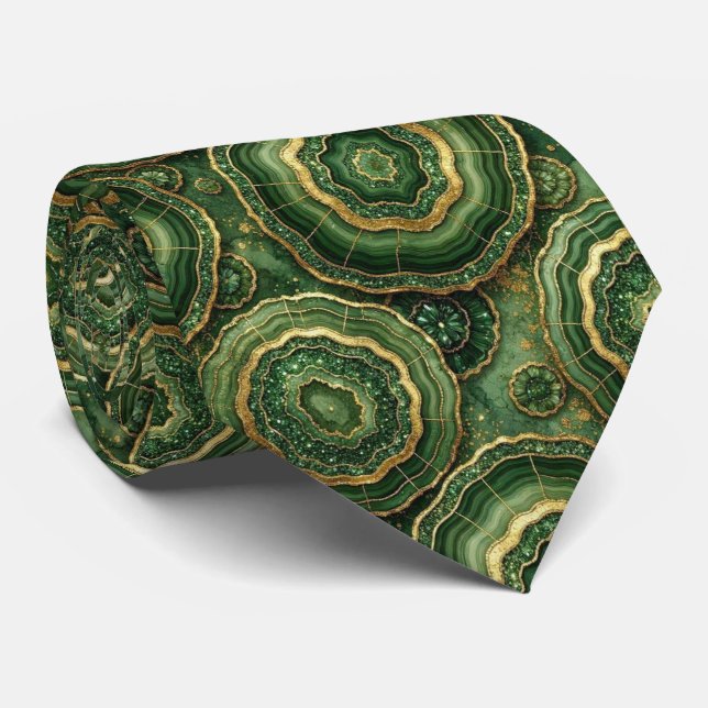 Bling & Sparkle | Forest Green Gold Geode Neck Tie (Rolled)