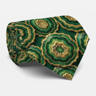 Bling & Sparkle Forest Green Gold Geode Neck Tie