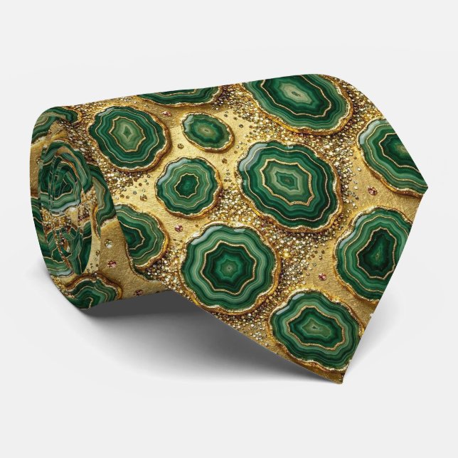 Bling & Sparkle | Forest Green Gold Geode Neck Tie (Rolled)