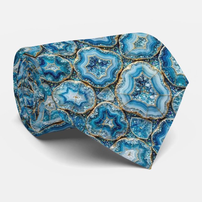 Bling & Sparkle | Luxury Ocean Blue Geode Neck Tie (Rolled)
