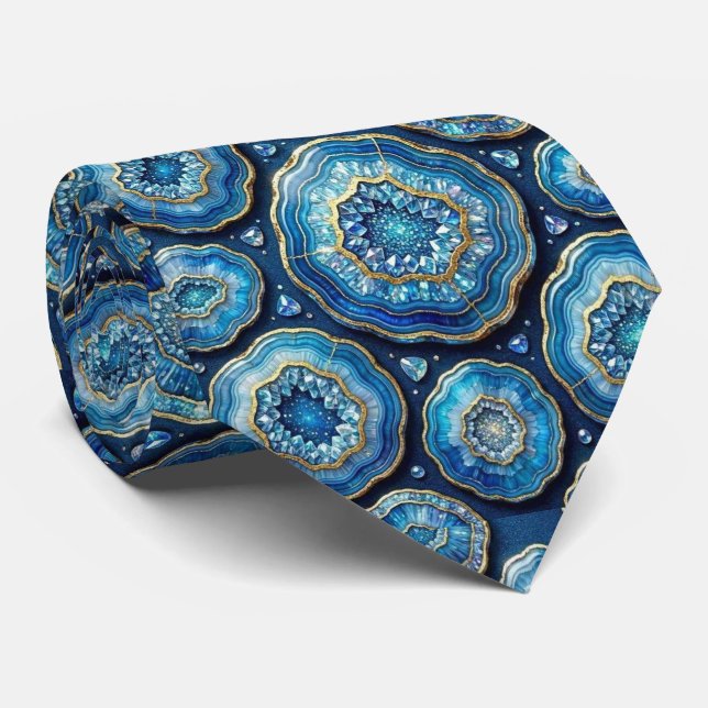 Bling & Sparkle | Luxury Ocean Blue Geode Neck Tie (Rolled)