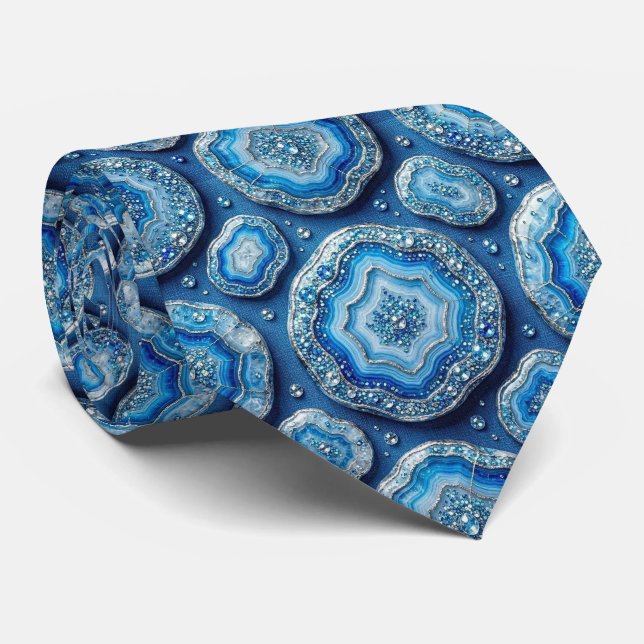 Bling & Sparkle | Luxury Ocean Blue Geode Neck Tie (Rolled)