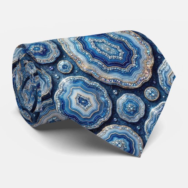 Bling & Sparkle | Luxury Ocean Blue Geode Neck Tie (Rolled)