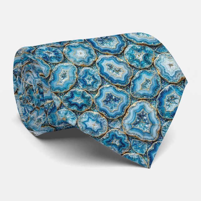 Bling & Sparkle | Luxury Ocean Blue Geode Neck Tie (Rolled)