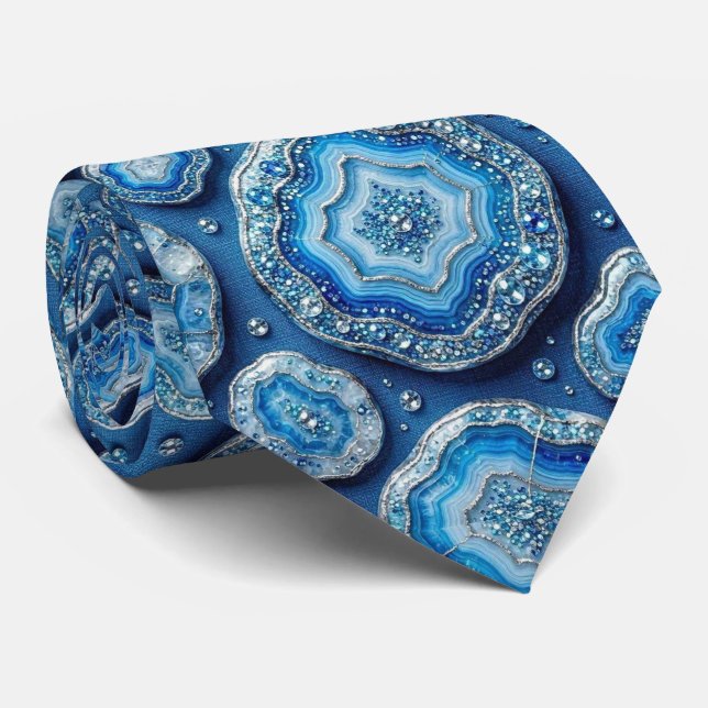 Bling & Sparkle | Luxury Ocean Blue Geode Neck Tie (Rolled)