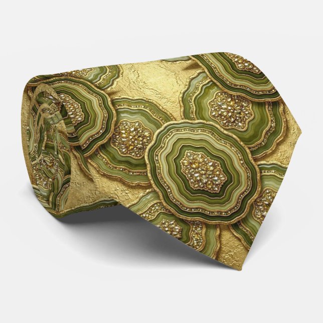 Bling & Sparkle | Luxury Olive Gold Geode Neck Tie (Rolled)