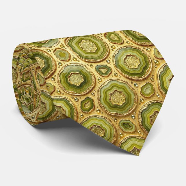 Bling & Sparkle | Luxury Olive Gold Geode Neck Tie (Rolled)