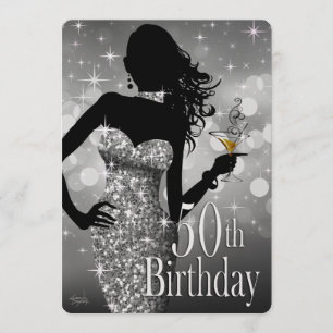 Bling Sparkle METALLIC ICE 50th Birthday silver Invitation