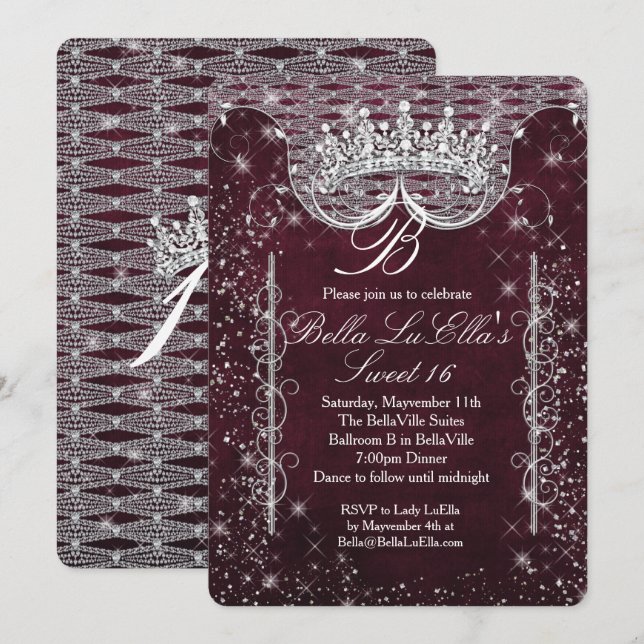 Bling Sweet 16 Invitations De Fête, Mis Quince Ano (Devant / Derrière)