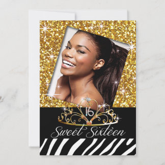 Bling Tiara Zebra Sweet 16 Birthday Celebration Invitation