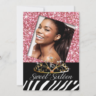 Bling Tiara Zebra Sweet 16 Birthday Celebration Invitation