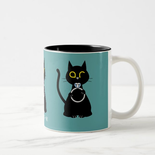 BLING WINK Funny Black Cat Proposal Two Tone Mug (Right)