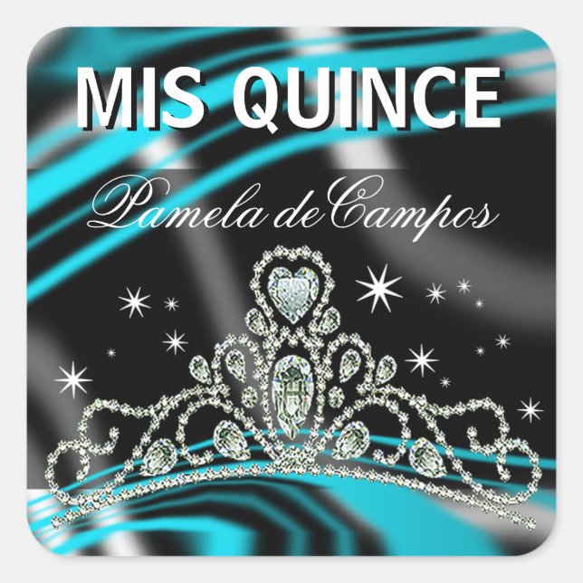 Blinged Out Quinceañera Sparkling Tiara Square Sticker (Front)
