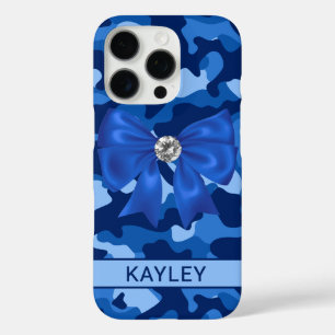Blingy Blue Camouflage Personalized iPhone 16 Pro Case