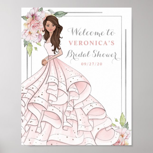 Blingy Glamour Bride Bridal Shower Welcome Sign (Front)