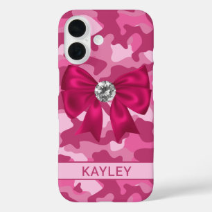 Blingy Pink Camouflage Personalized iPhone 16 Case