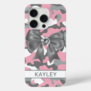 Blingy Pink Gray Camouflage Personalized iPhone 15 Pro Case