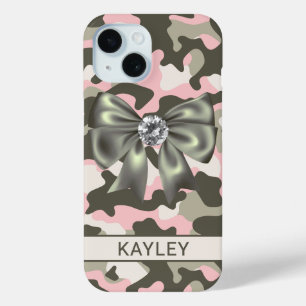 Blingy Pink Green Camouflage Personalized iPhone 15 Case