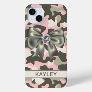 Blingy Pink Green Camouflage Personalized iPhone 15 Mini Case