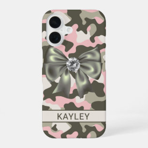 Blingy Pink Green Camouflage Personalized iPhone 16 Case