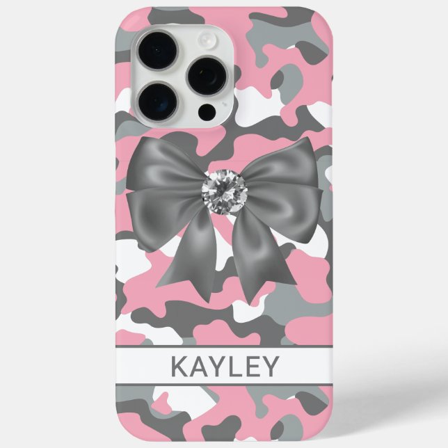 Blingy Pink Grey Camouflage Personalized Case-Mate iPhone Case (Back)