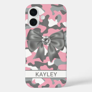 Blingy Pink Grey Camouflage Personalized iPhone 16 Case
