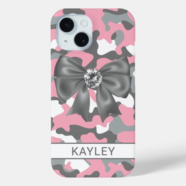 Blingy Pink Grey Camouflage Personalized Case-Mate iPhone Case (Back)