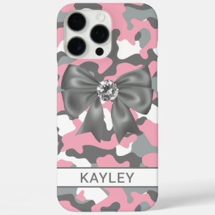 Blingy Pink Grey Camouflage Personalized iPhone 16 Pro Max Case
