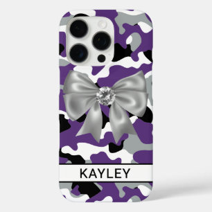 Blingy Purple Black Camouflage Personalized iPhone 16 Pro Case