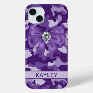 Blingy Purple Camouflage Personalized iPhone 15 Mini Case