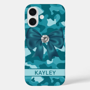 Blingy Teal Camouflage Personalized iPhone 16 Case