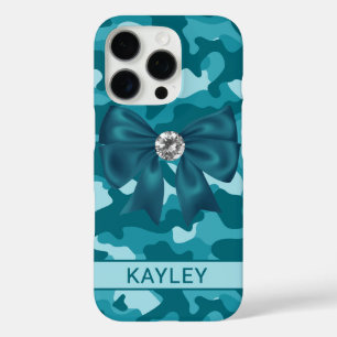 Blingy Teal Camouflage Personalized iPhone 16 Pro Case