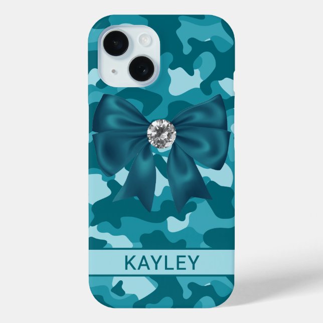 Blingy Teal Camouflage Personalized Case-Mate iPhone Case (Back)