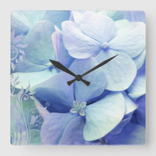 Bliss hydrangea wall clock  blue aqua periwinkle