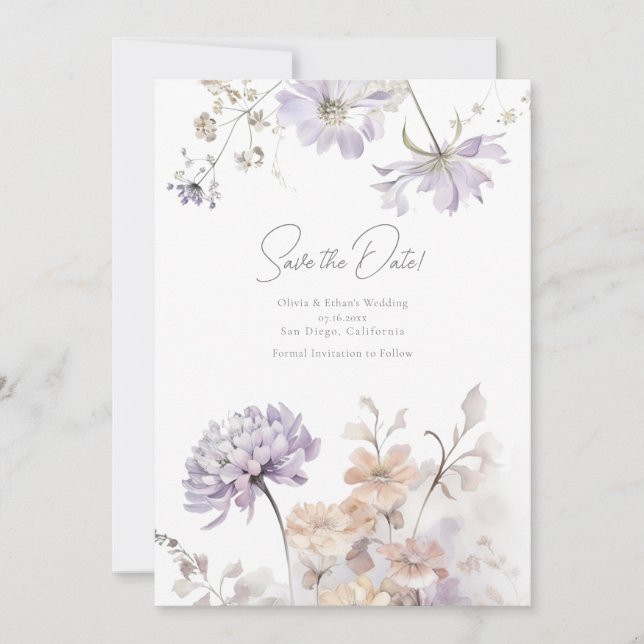 Bliss - Lilac and Lavender Wedding Save the Date Invitation (Front)