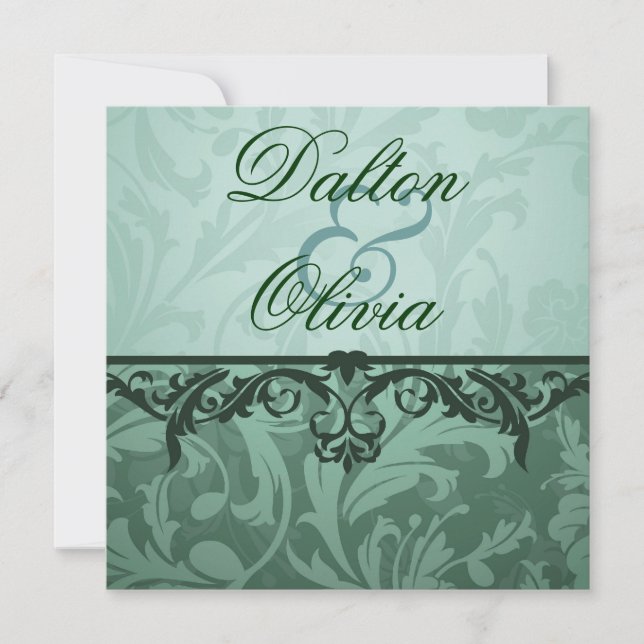 Blissant Faire-part de mariage floral Brocade Sage (Devant)