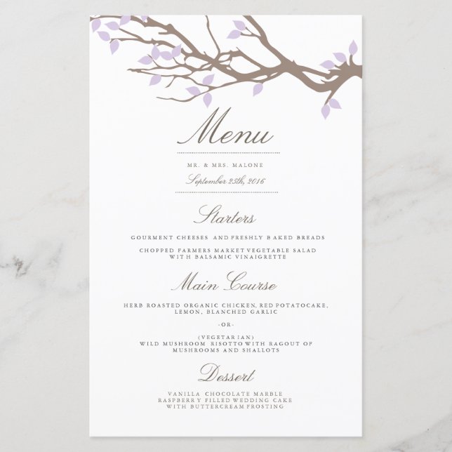 Blisser Branches Menu Mariage Dîner (Devant)