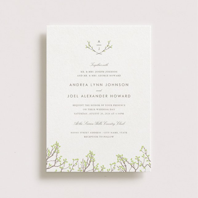 Blisser Branches Monogramme Faire-part de mariage (Créateur téléchargé)