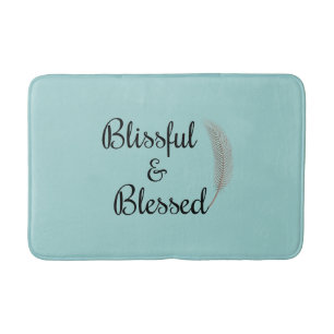 Blissful & blessed feather turquoise blue bathmat