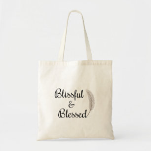 Blissful & blessed zen angel feather beige tote