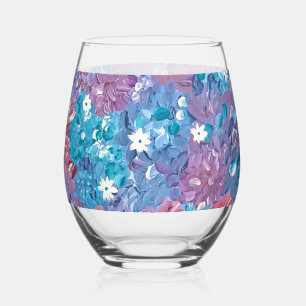 Blissful Blue Floral Stemless Wine Glass