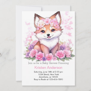 Blissful Boho Forest Fox Meadow Girl Baby Shower Invitation