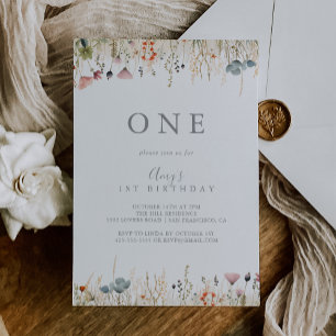 Blissful Boho Wildflower First Birthday Party Invitation