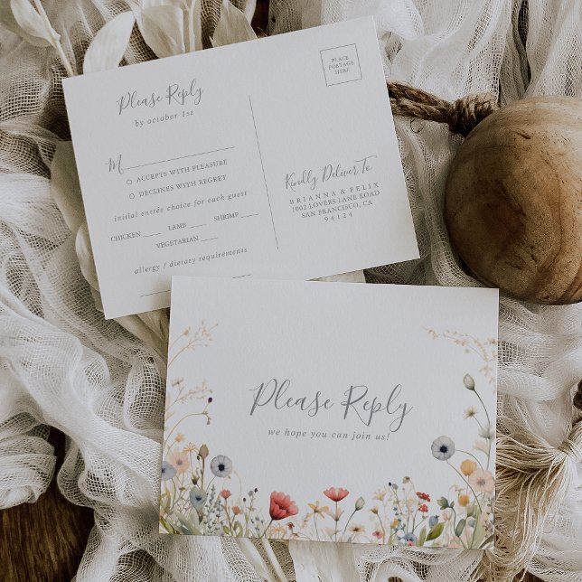 Blissful Boho Wildflower Menu Choice RSVP Postcard (Creator Uploaded)